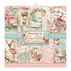 bloc-10-hojas-de-papel-scrap-stamperia-pink-christmas