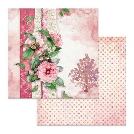 Papel de Scrap Stamperia Flowers for you fondo rosa