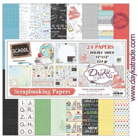 Kit Scrap 24 hojas "School" Dayka 30x30cm
