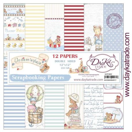 Kit Scrap 12 hojas "Un día en la Playa" Dayka 30x30cm