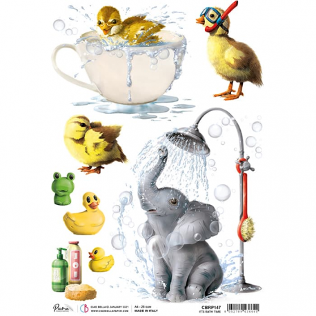 Papel de Arroz texturizado A4 Piuma - "It's bath time"