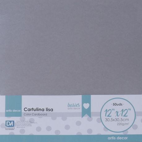 CARTULINA LISA 12x12'' 220gr GRIS PLATA