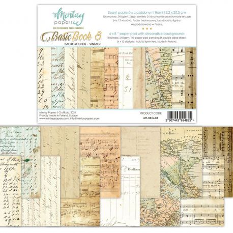 Mintay by Karola "VINTAGE BOOK" Paper Pad - Fondos 6" x 8"