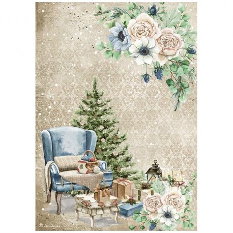 Papel de arroz Alta calidad A4 Romantic Cozy winter "Silla"