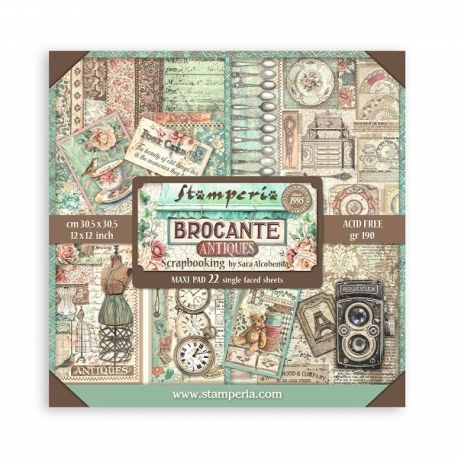 Bloc Scrap 22 hojas 30.5x30.5 (12"x12") 1 cara BROCANTE ANTIQUES