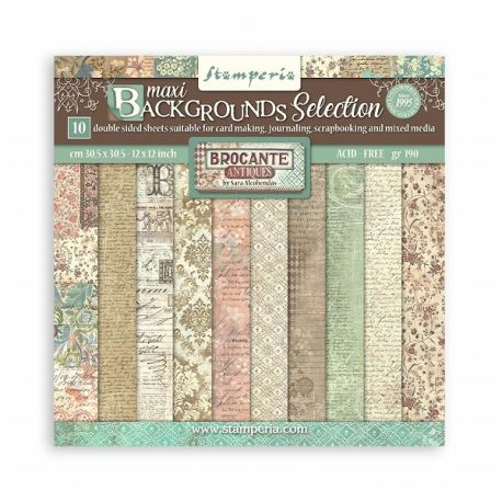 BROCANTE ANTIQUES BACKGROUNDS - 10 hojas 30.5x30.5 (12"x12")