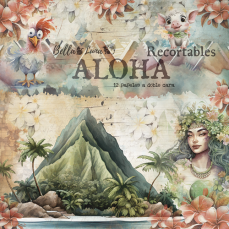 BELLALUNA "ALOHA" RECORTABLES 12 PAPELES 8"X8"