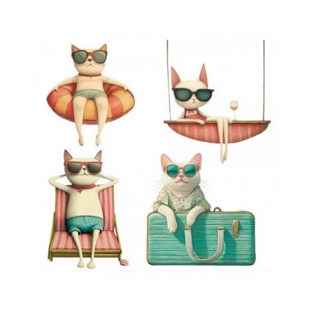 Transfer 24x23cm CATS SUMMER SCENES