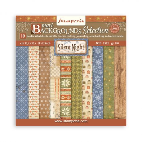 Backgrounds Scrap 10 hojas 20.3X20.3  (8"X8") - SILENT NIGHT