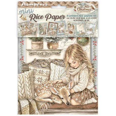 Set 8 papeles de arroz A6 colección - WHITE CHRISTMAS