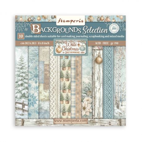 Backgrounds Scrap 10 hojas 20.3X20.3  (8"X8") - WHITE CHRISTMAS