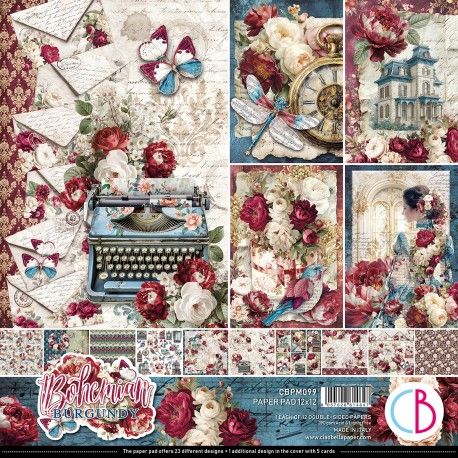 Set 12 papeles Ciao Bella "BOHEMIAN BURGUNDY"