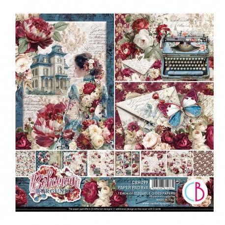 Set 12 papeles 8x8" Ciao Bella "BOHEMIAN BURGUNDY"