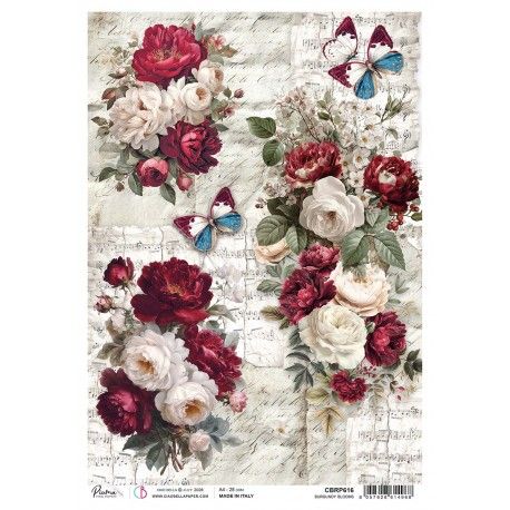 Papel de Arroz A4 Ciao Bella - BURGUNDY BLOOMS