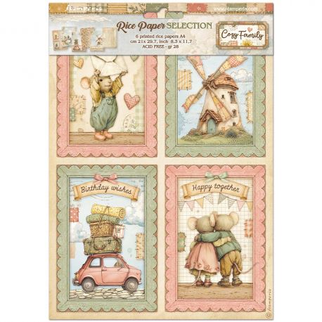 Set 6 papeles de arroz Alta A4 COZY FAMILY