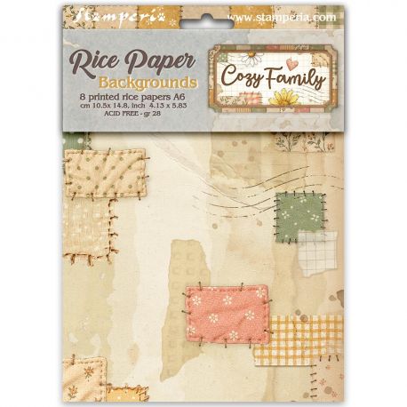 Set 8 papeles de arroz A6 fondos -  COZY FAMILY