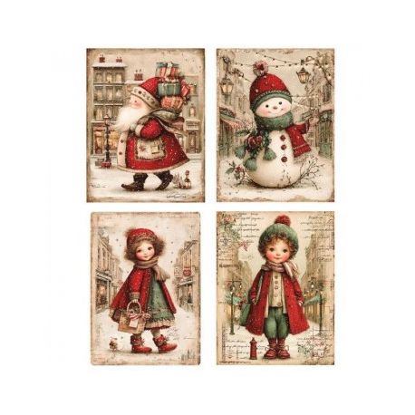 Transfer 25x30cm  CHRISTMAS POSTCARDS 4 FIGURAS