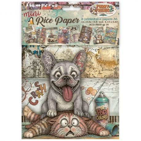 Set 8 papeles de arroz A6 colección - FURRY FRIENDS 2