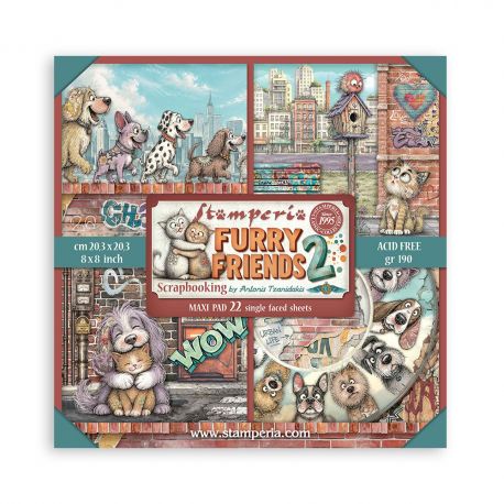 Bloc Scrap 22 hojas 20x20 (8"x8") 1 cara FURRY FRIENDS 2