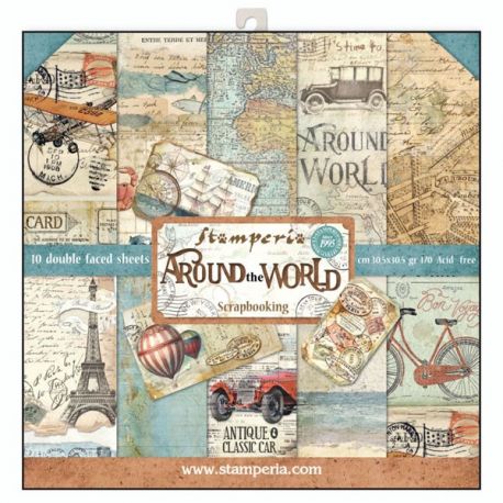 Bloc 10 hojas de papel Scrap Stamperia Around the world
