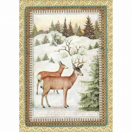 Papel de arroz DinA4  Winter Botanic reindeer